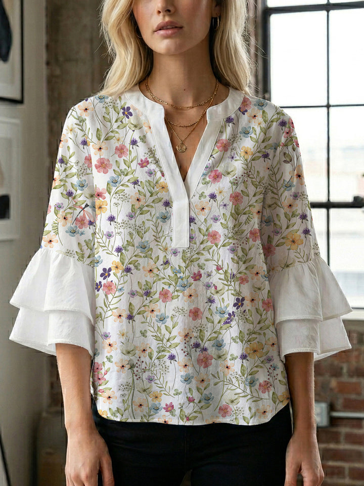 Damen Bluse mit voluminösen Ärmeln und floralem Design Echo Archiv