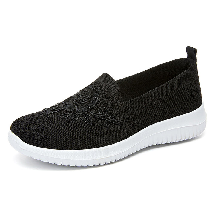 Damen nan eleganter Strick-Slipper mit floraler Stickapplikation, elastischem Einstieg und federleichter EVA-Laufsohle Echo Archiv