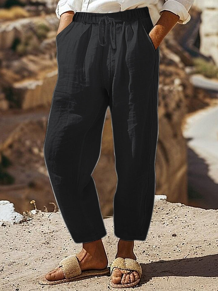 Damen Casual-Chino Leinenoptik Culotte mit elastischem Tunnelzugbund und Eingrifftaschen – Avélisse