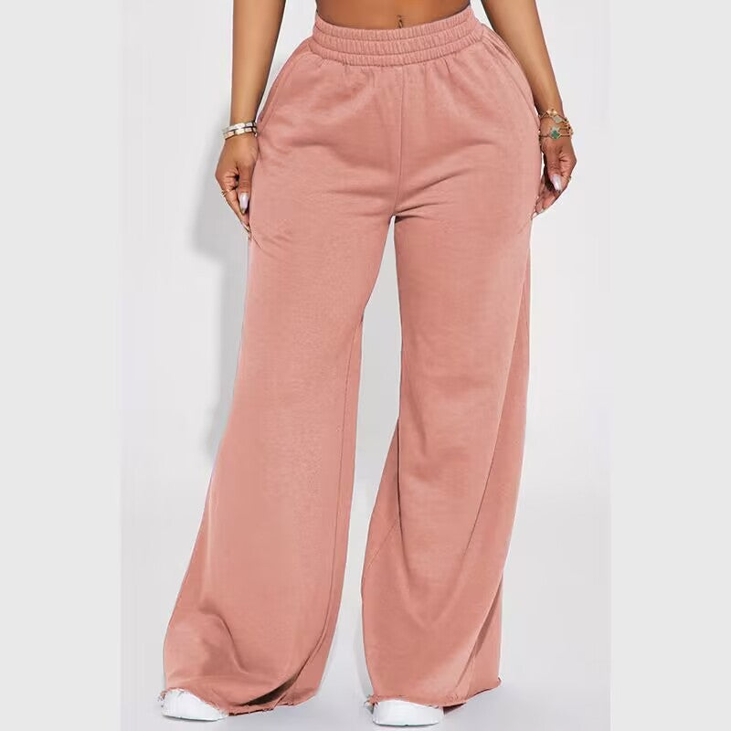 Damen weite Highwaist Palazzo-Loungehose mit doppelt gerafftem Komfortbund und fließender Wide‑Leg-Silhouette – Avélisse