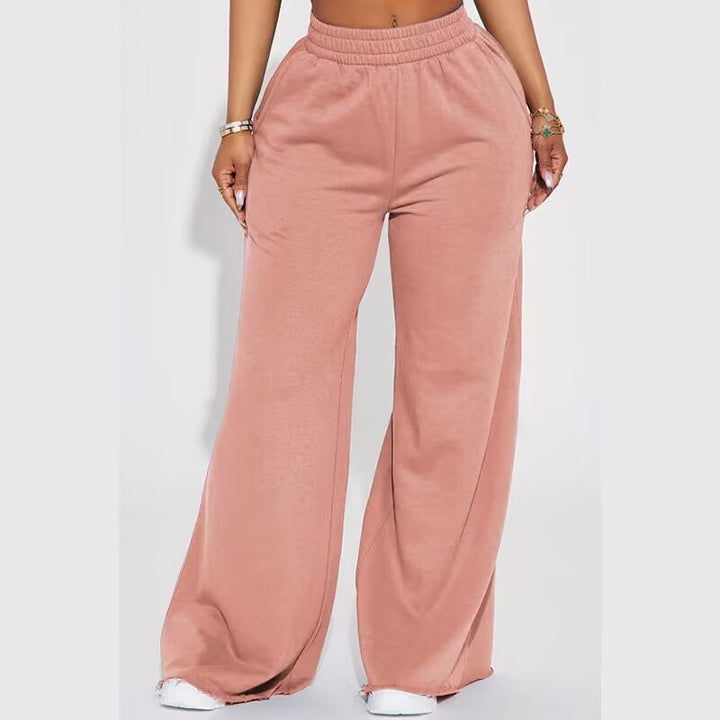 Damen weite Highwaist Palazzo-Loungehose mit doppelt gerafftem Komfortbund und fließender Wide‑Leg-Silhouette – Avélisse