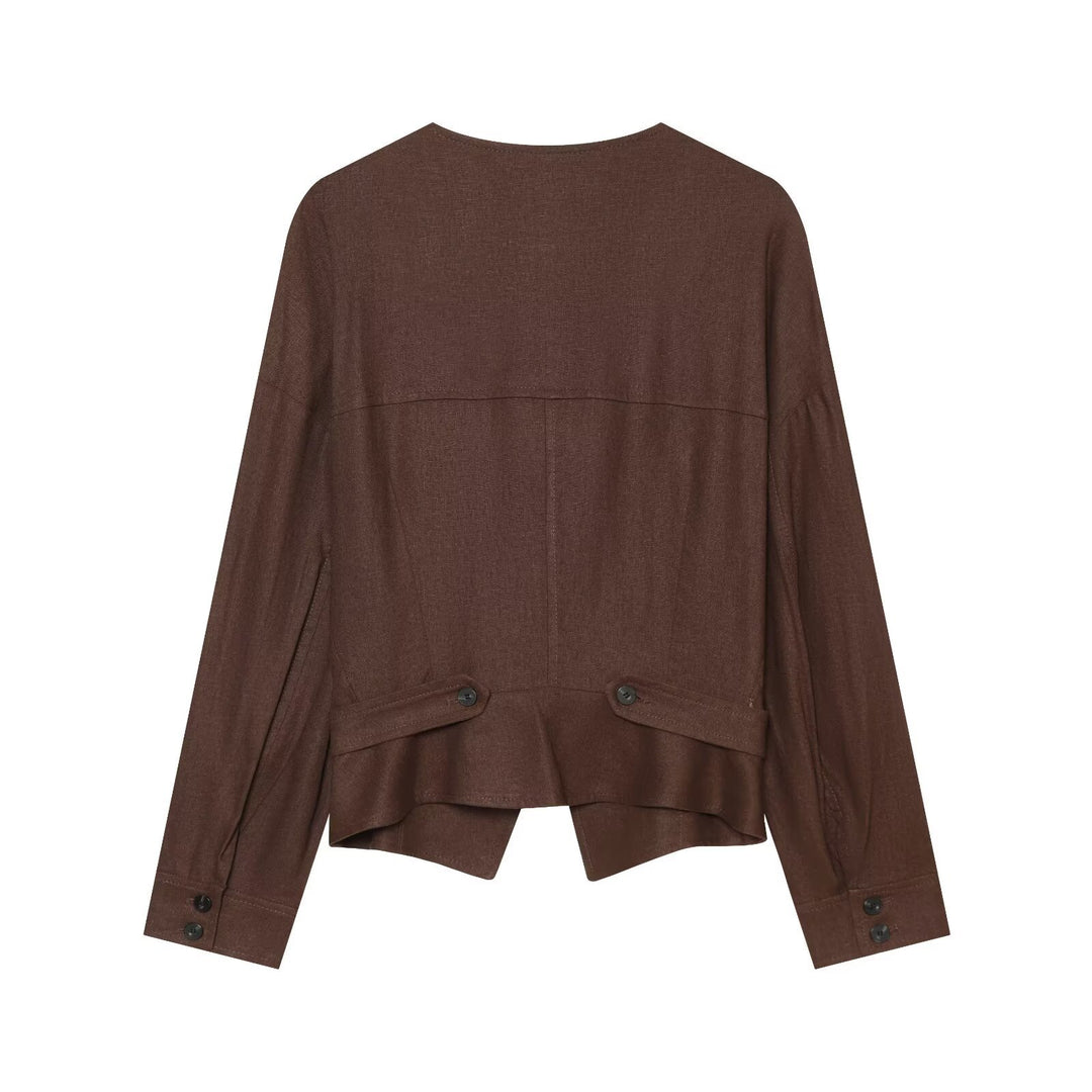 Damen Asymmetrische Leinenbluse mit diagonalem Knopfverschluss Echo Archiv