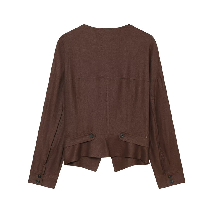 Damen Asymmetrische Leinenbluse mit diagonalem Knopfverschluss Echo Archiv