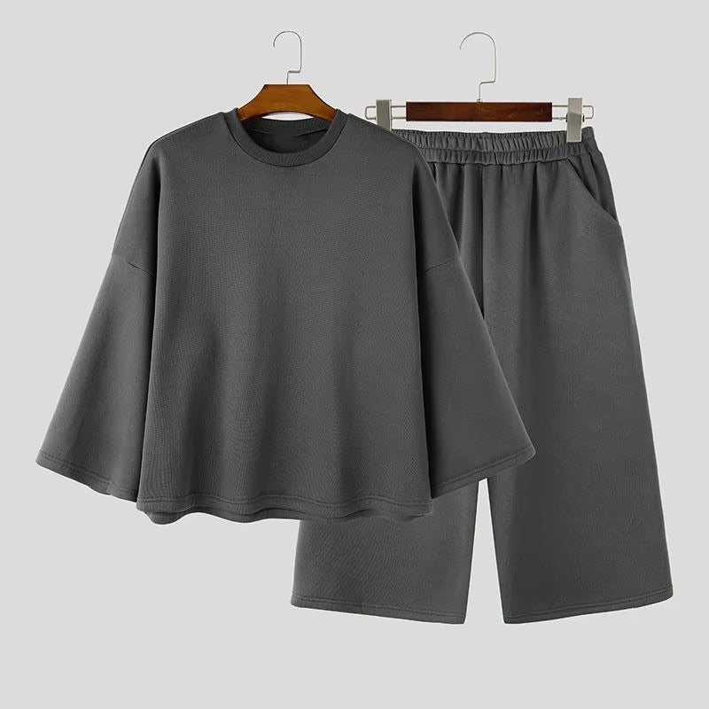 Damen Weiches Oversize-Lounge-Set mit weiten Fledermausärmeln und elastischer Bundhose Echoarchiv