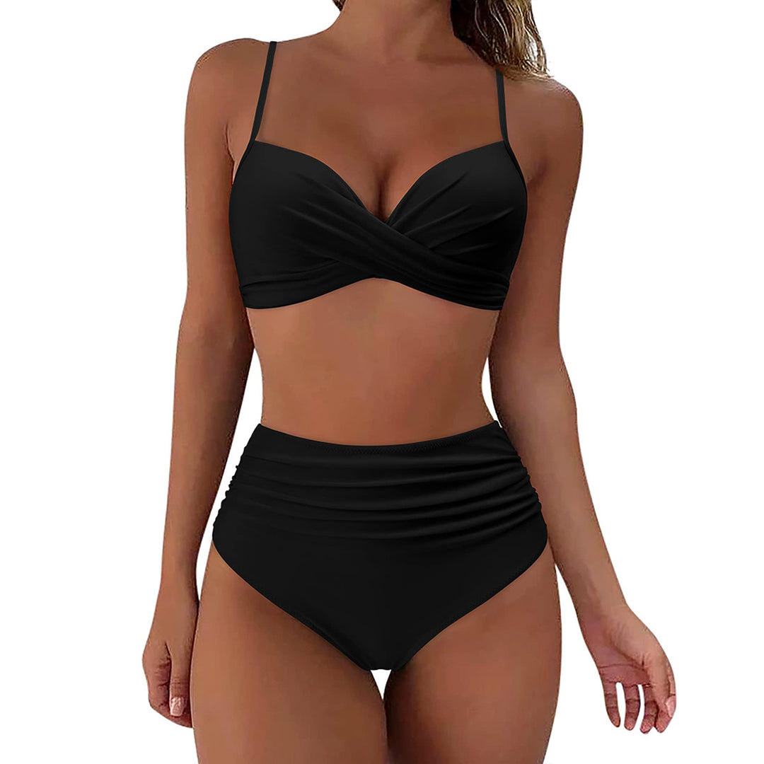 Damen Hochtailliertes Bikini-Set mit floralem Oberteil und gerafftem Höschen Echo Archiv