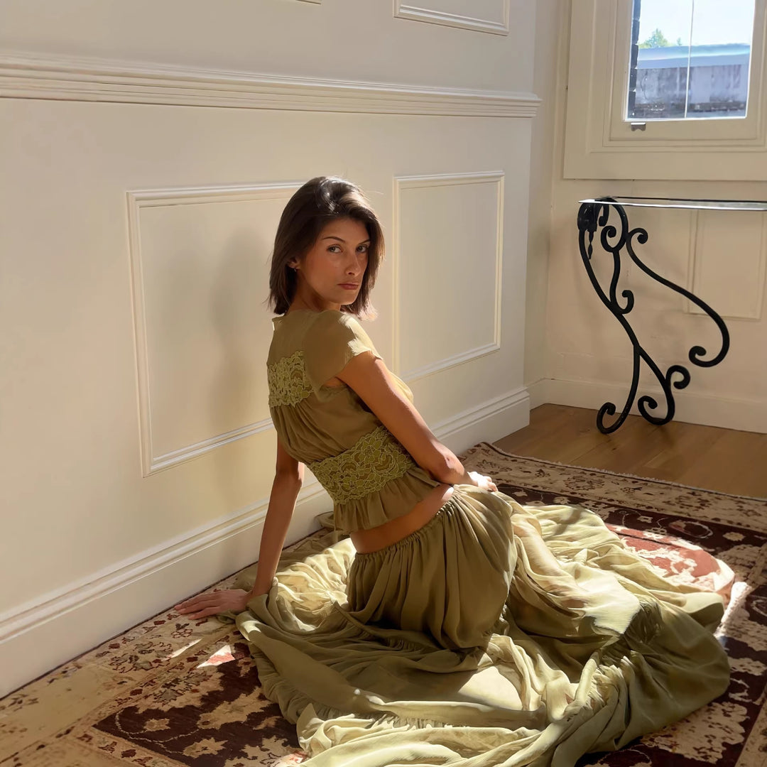 Damen Luftiges Maxikleid mit eleganten Rüschen und transparenter Optik Echo Archiv