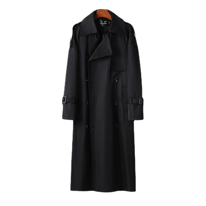 Herren Langer Doppelreihiger Trenchcoat mit Taillengürtel, Epauletten und klassischem Schalkragen Echoarchiv