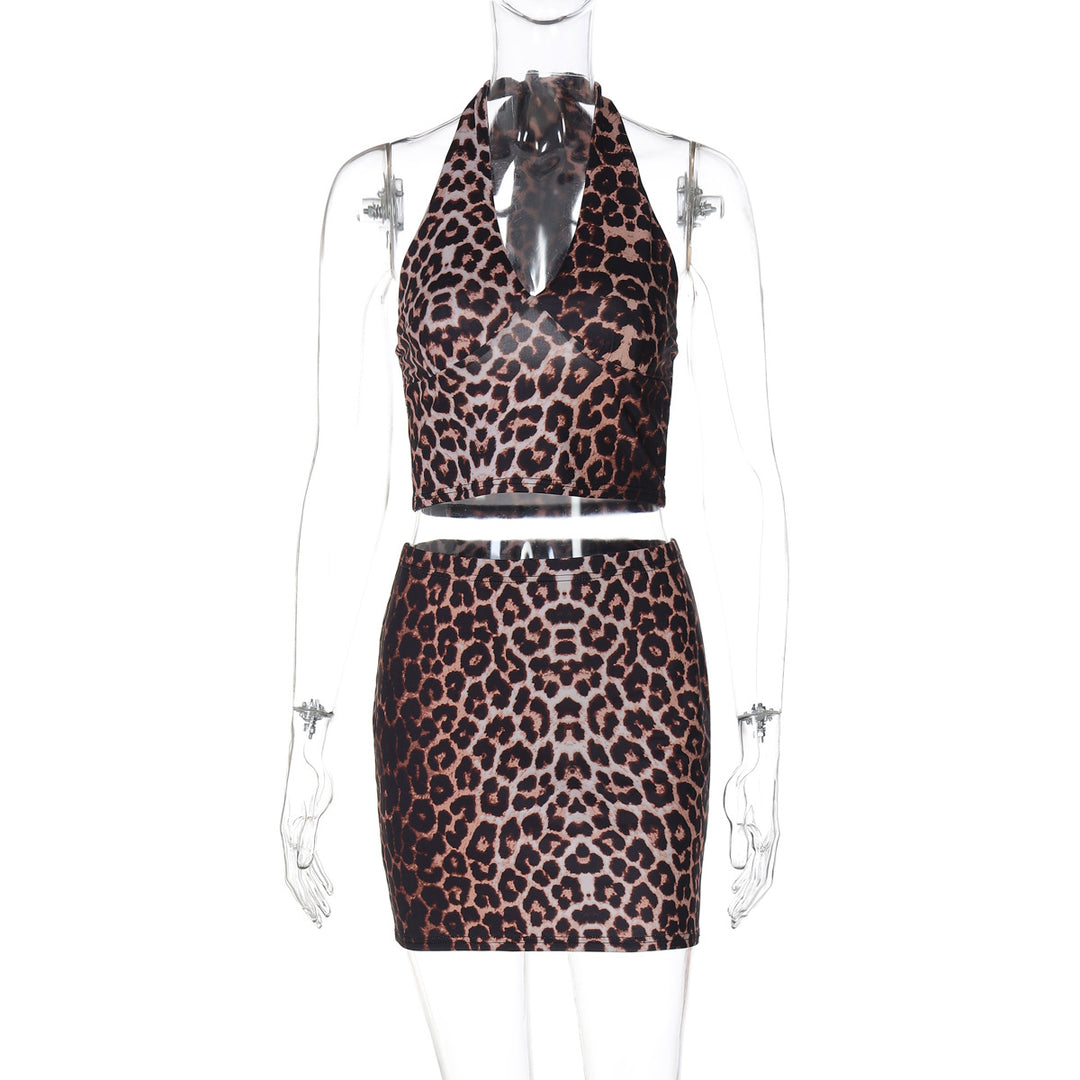 Damen Leo-Muster Crop Top und Minirock Set Echo Archiv