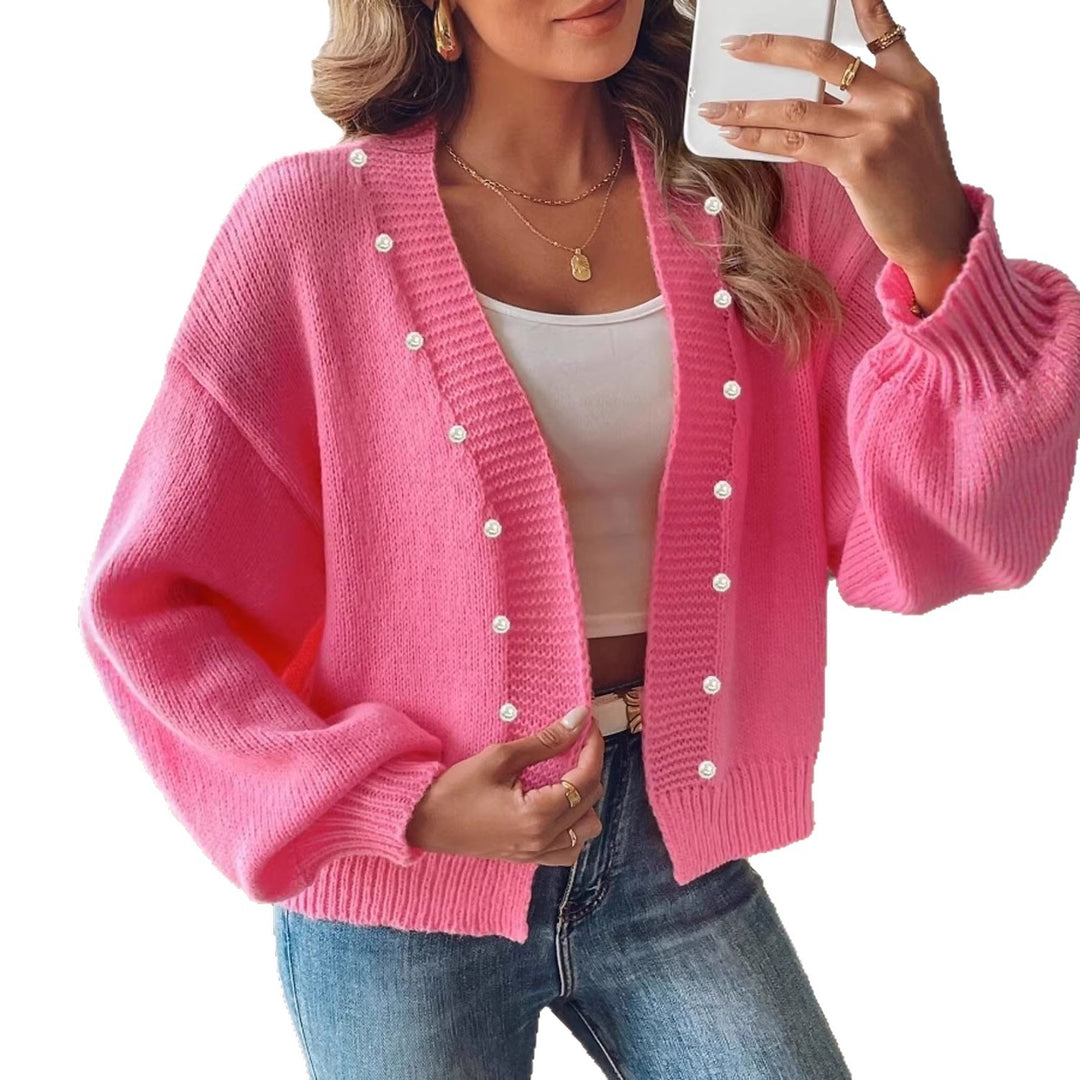 Damen nan Strickcardigan mit Perlenknöpfen und Balloon-Ärmeln Echo Archiv