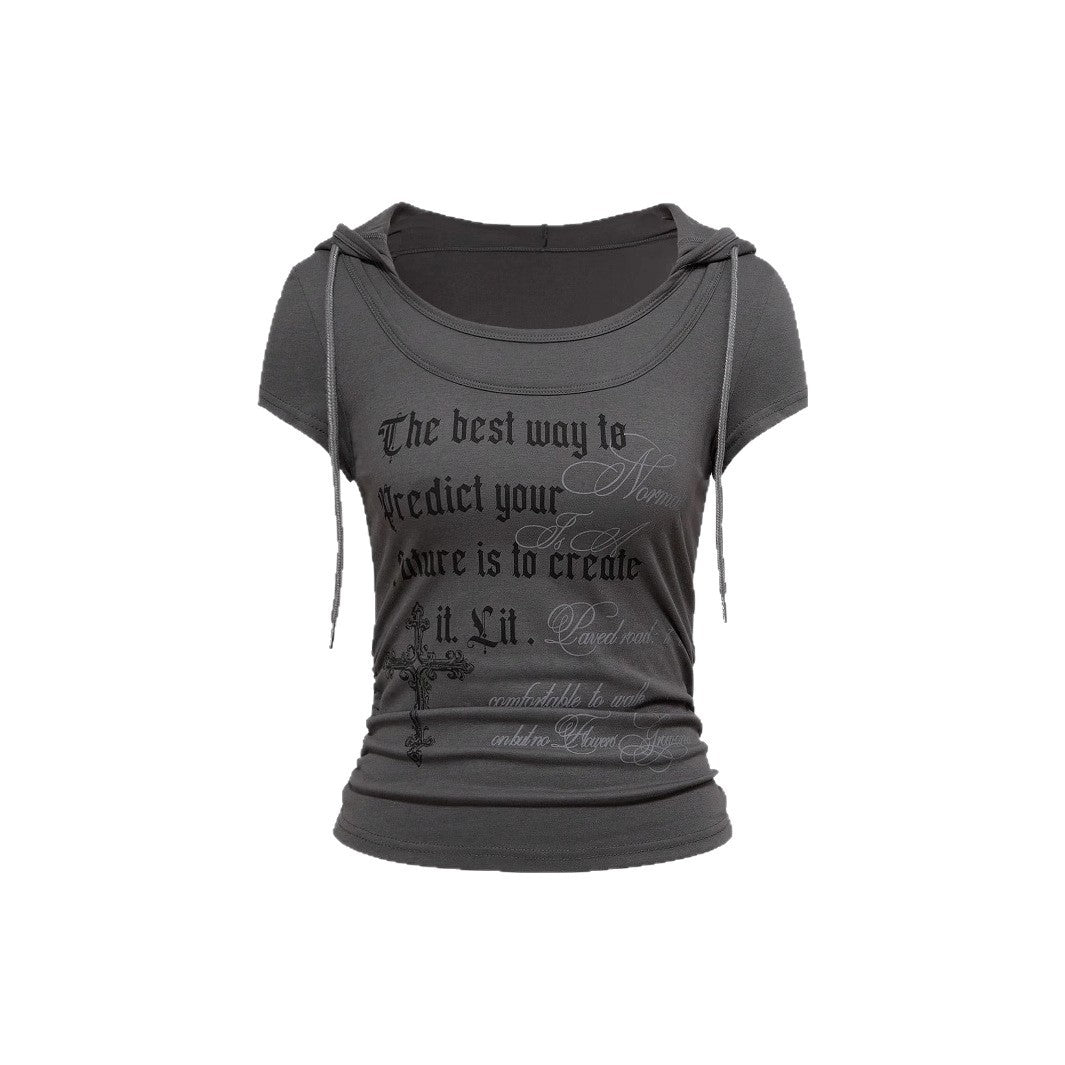 Damen Kapuzen-T-Shirt mit einzigartigem Schriftzug Echo Archiv