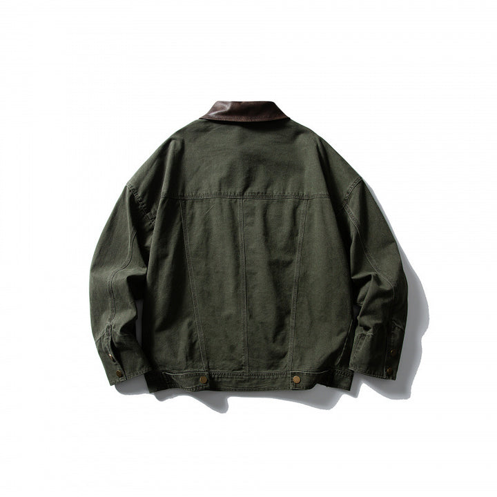 Herren Boxy-Canvasjacke mit Lederkragen und Overshirt-Silhouette Echo Archiv