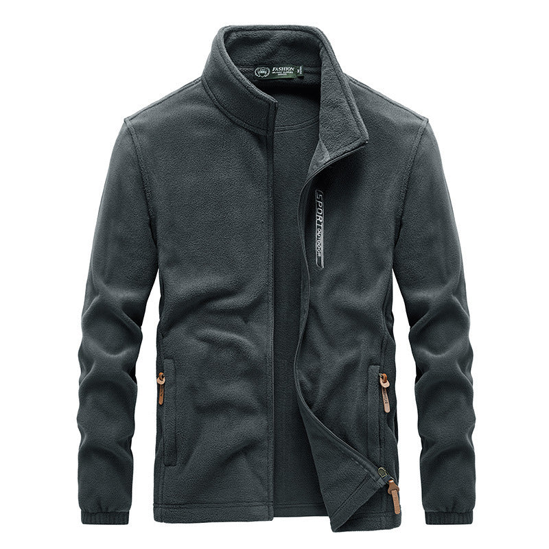 Herren Microfleece-Outdoorjacke mit Stehkragen, Reißverschluss und zipptaschen – Taviero
