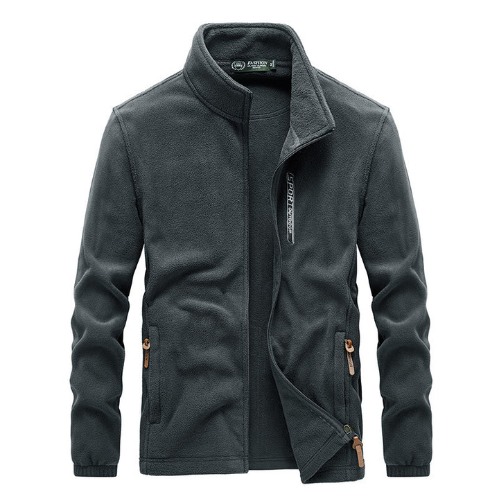 Herren Microfleece-Outdoorjacke mit Stehkragen, Reißverschluss und zipptaschen – Taviero