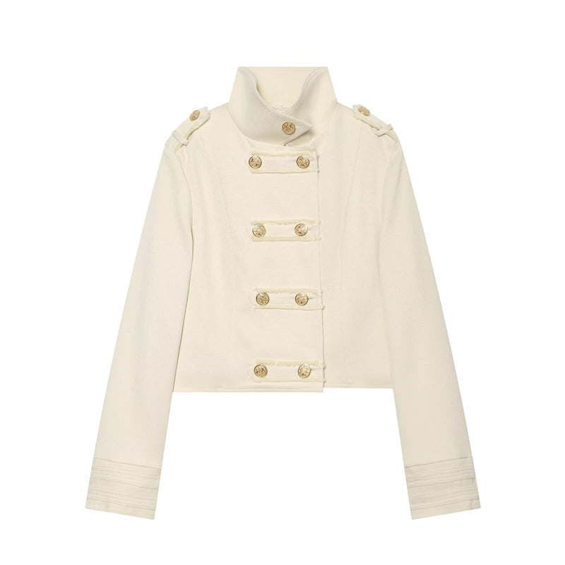 Damen Cropped Uniformjacke im Militärstil mit Stehkragen und Zierknopfleiste Echo Archiv