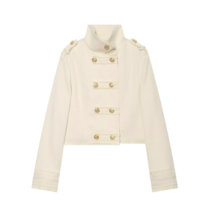 Damen Cropped Uniformjacke im Militärstil mit Stehkragen und Zierknopfleiste Echo Archiv