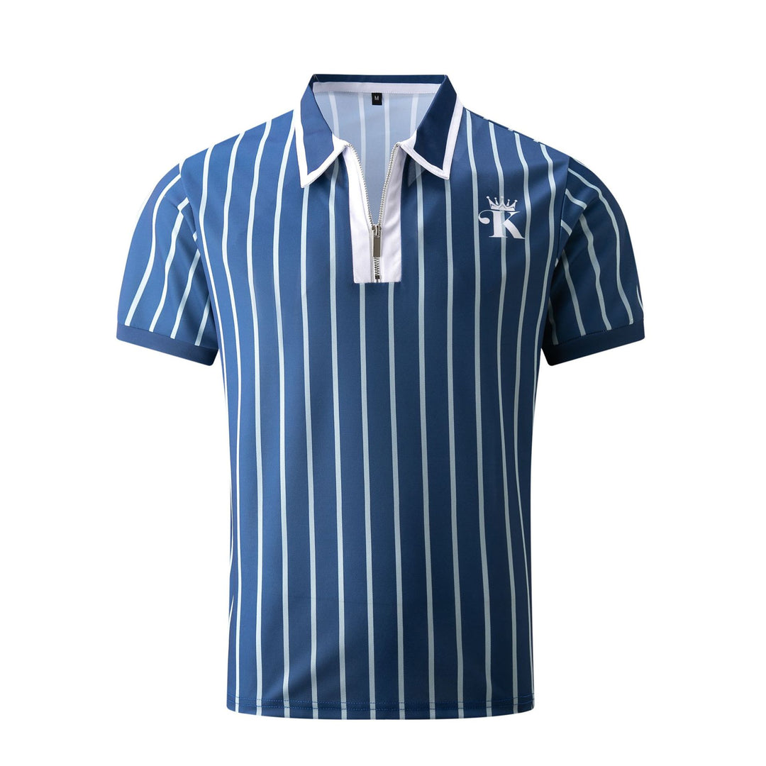 Herren Kurzarm Poloshirt mit Reißverschluss und Streifenmuster Echoarchiv