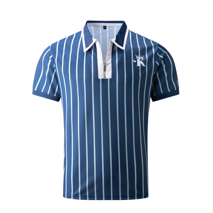 Herren Kurzarm Poloshirt mit Reißverschluss und Streifenmuster Echoarchiv