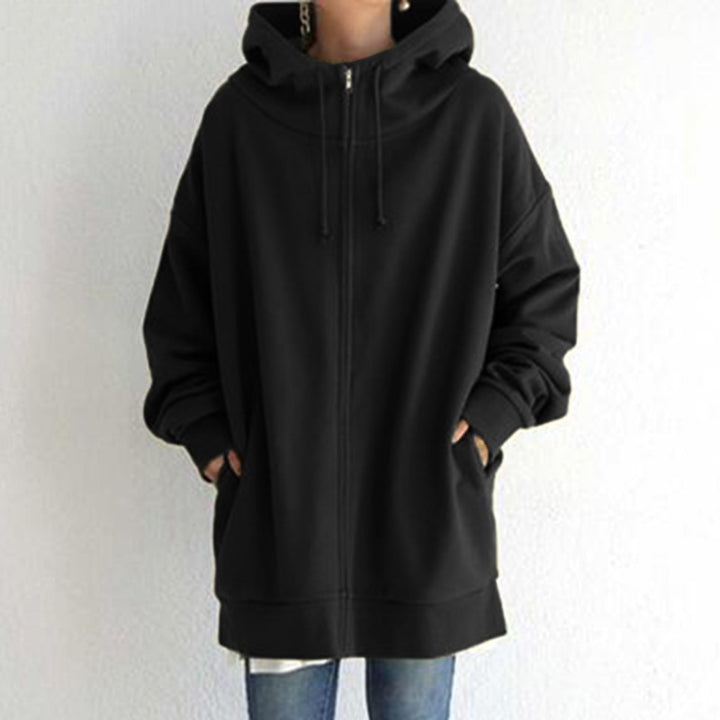 Damen nan oversized Kapuzenlongpullover mit Reißverschluss und Eingrifftaschen Echo Archiv