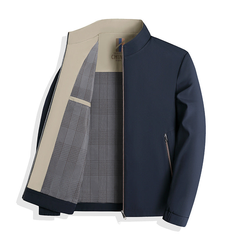 Herren nan leichte Harringtonjacke mit Stehkragen, Reißverschlusstaschen und kariertem Innenfutter Echo Archiv