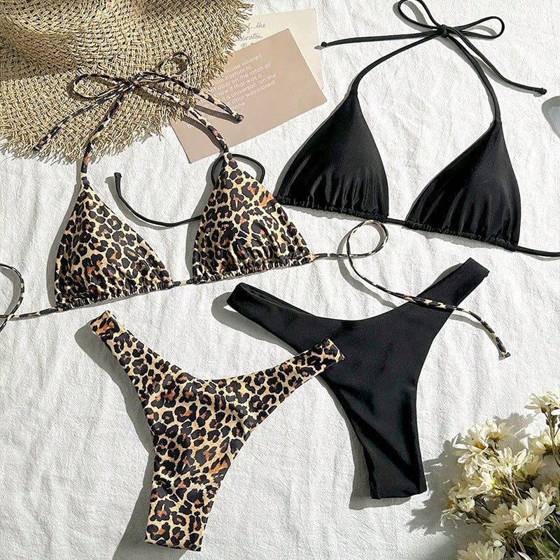 Damen Triangel-Bikini-Set mit verstellbaren Trägern und floralem Leopardenmuster Echo Archiv