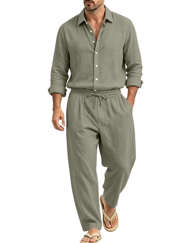 Herren Lässiges Leinen-Set Hemd und Relaxhose mit Tunnelzug Echoarchiv
