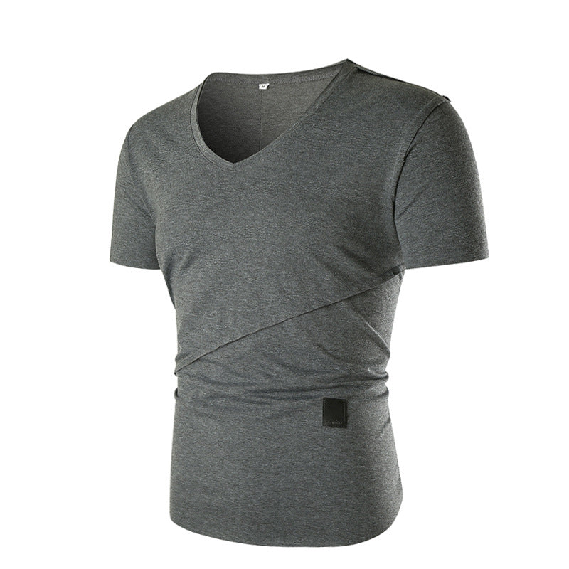 Herren V-Ausschnitt T-Shirt mit asymmetrischem Schnitt und elastischem Bund Echoarchiv