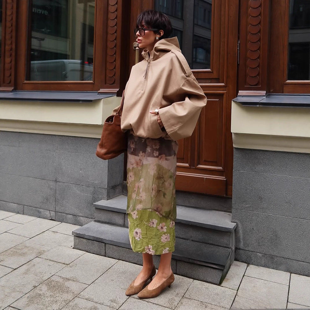 Damen Oversize Kapuzen-Pulloverjacke mit halbem Reißverschluss und Schulterpasse Echoarchiv
