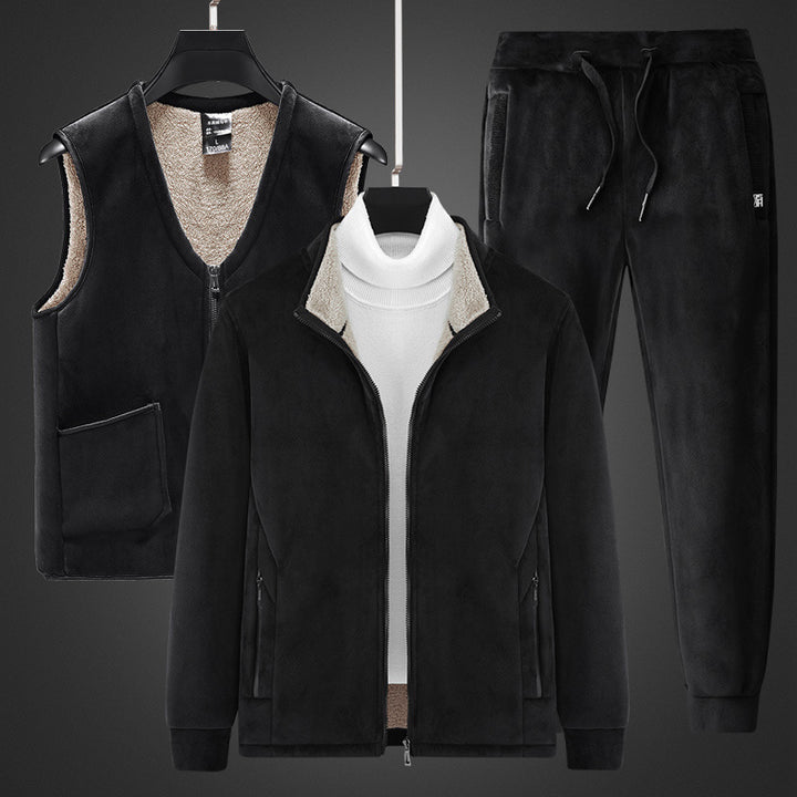Herren wärmendes Fleece-Dreiteiliges Set mit Reißverschlussjacke, Teddyweste und Jogginghose Echoarchiv