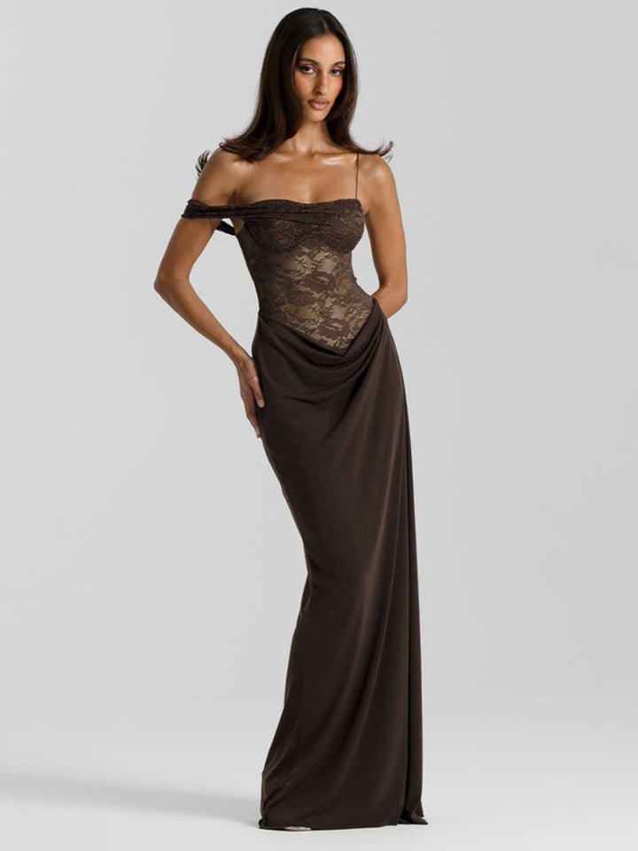 Damen Elegantes Cocktailkleid mit Spitzenoberteil und fließendem Rock Echo Archiv