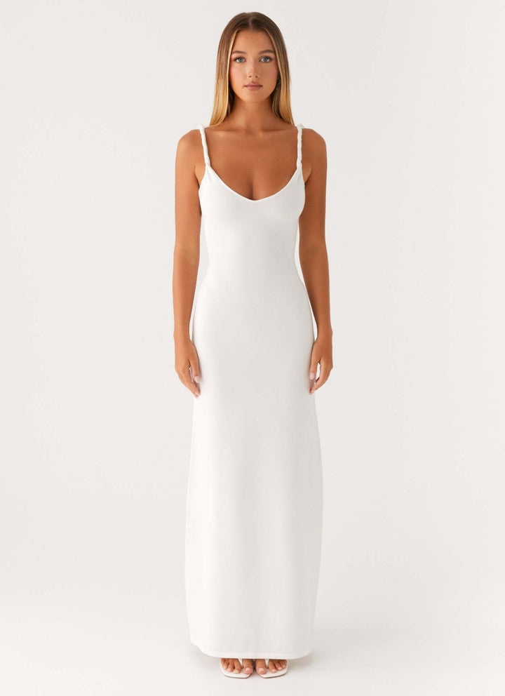 Damen Elegantes Maxirockkleid mit tiefem V-Ausschnitt und feinen Trägern Echo Archiv