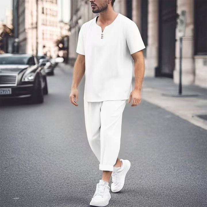 Herren lässiges Freizeitanzug-Set mit stylischem Knopfleisten-Design Echoarchiv