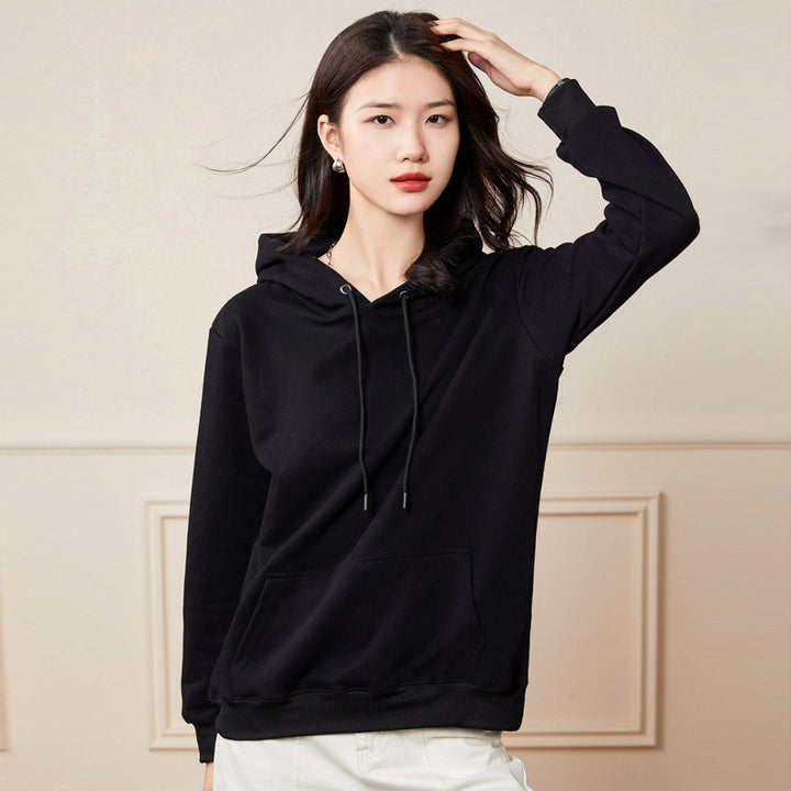 Damen Oversize-Kapuzenpullover aus Baumwoll-Mix mit Kängurutasche und gerippten Bündchen Echoarchiv