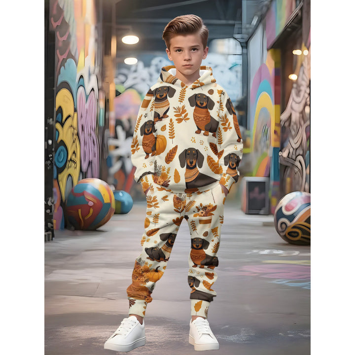 Unisex nan Kinder Jogginganzug mit Kapuzenpullover und detailreichem Auto-Print Echo Archiv