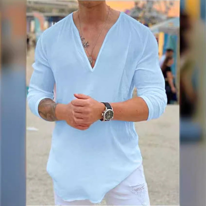 Herren modisches Langarmshirt mit V-Ausschnitt und lässigem Schnitt Echoarchiv