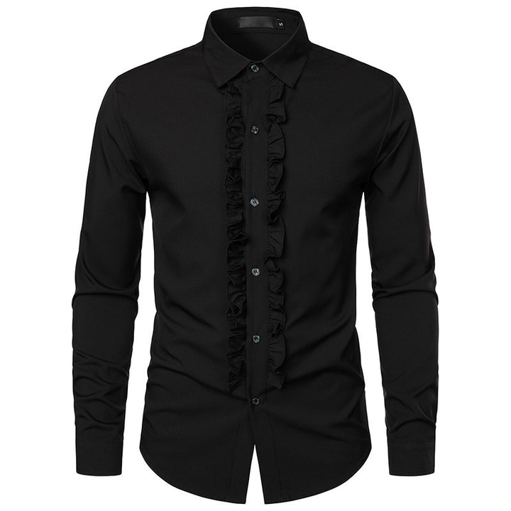 Herren Langarmhemd mit Rüschenverzierung und eleganten Knopfdetails Echoarchiv