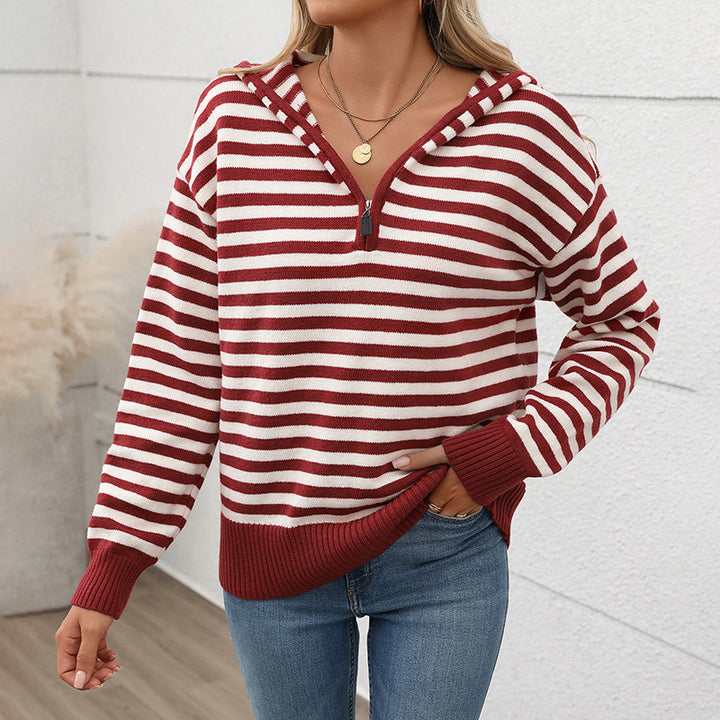 Damen Modischer Strickpullover mit Kapuze und halbem Reißverschluss Echo Archiv