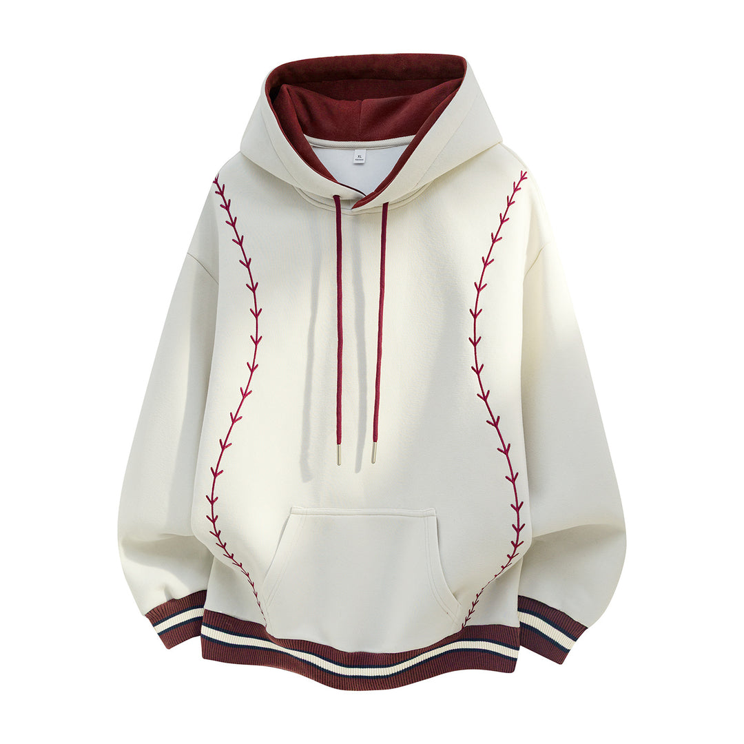 Damen Oversize-Kapuzenpullover mit gestickten Ranken und Kontrastdetails Echo Archiv