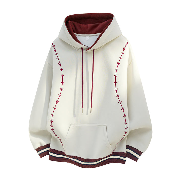 Damen Oversize-Kapuzenpullover mit gestickten Ranken und Kontrastdetails Echo Archiv