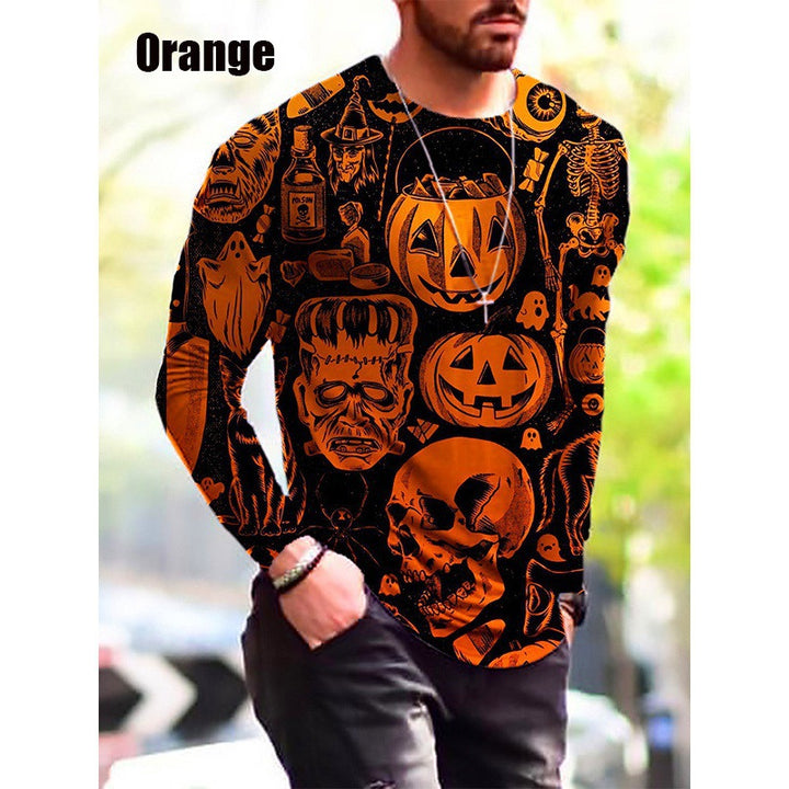 Herren Langarm-T-Shirt mit kreativem Halloween-Druck Echoarchiv