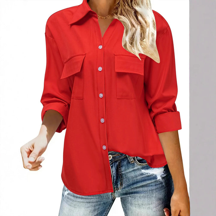 Damen Oversize-Hemdbluse mit Pattentaschen, durchgehender Knopfleiste und umgeschlagenen Ärmeln – Maréline