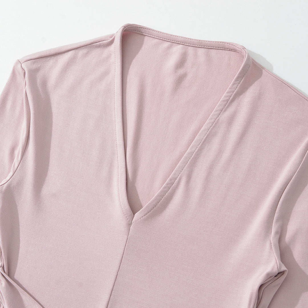 Damen V-Ausschnitt Maxi-Wickelkleid aus Jersey mit geraffter Taillenpartie Echoarchiv