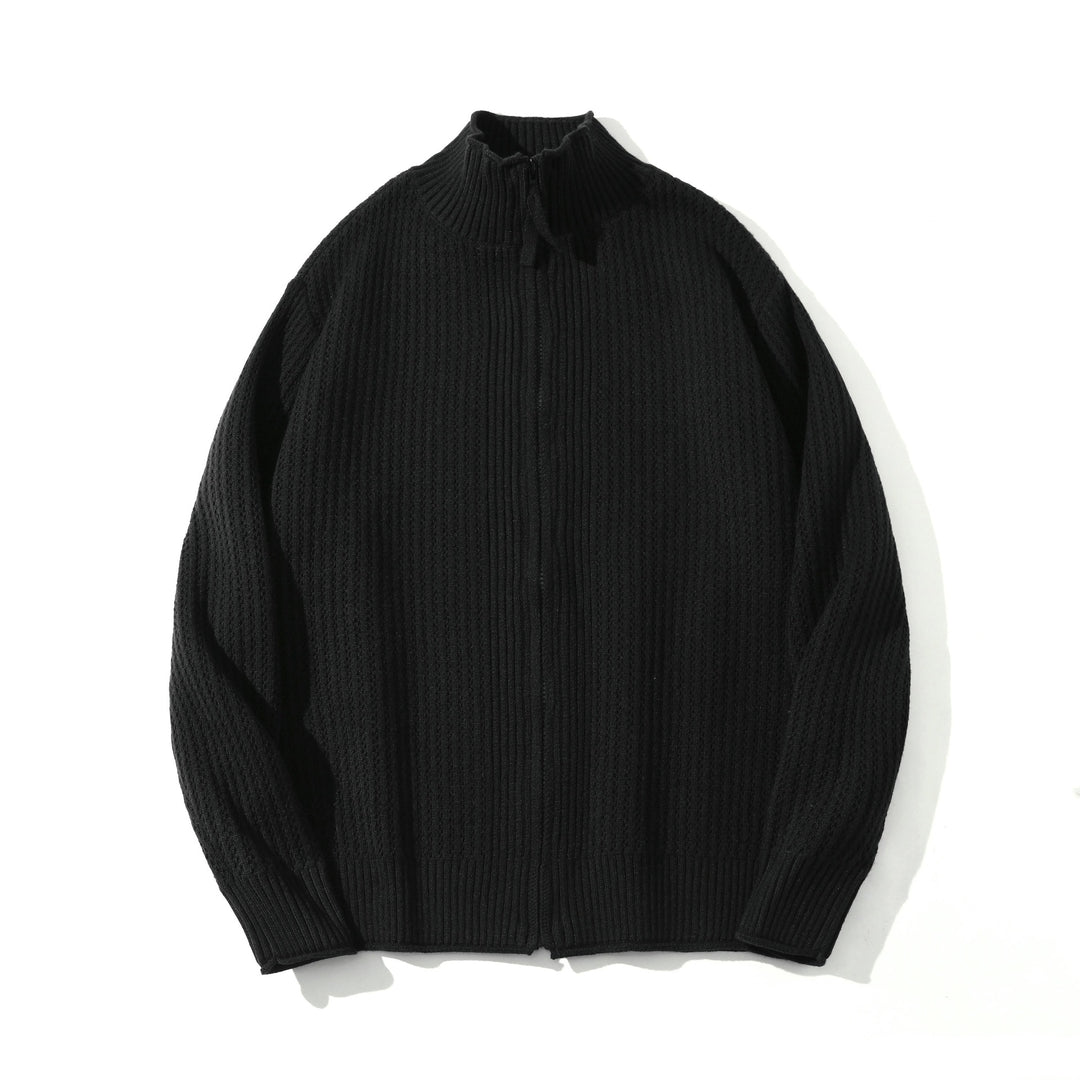 Unisex Strukturierter Zip-Pullover mit hohem Rippkragen und Perlmuster Echoarchiv