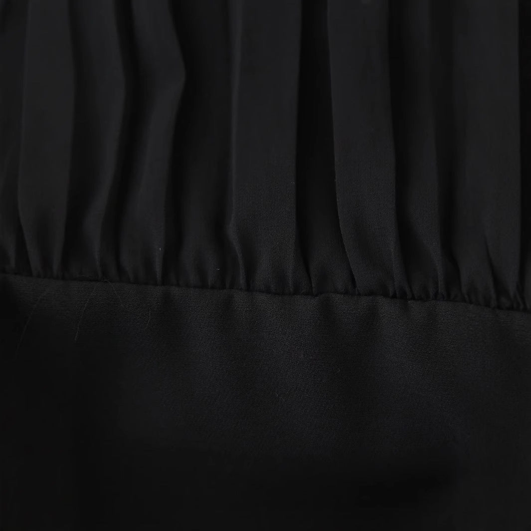 Damen Chiffon-Minikleid mit Schleifenkragen, plissierten Langärmeln und tailliertem Rock – Élara
