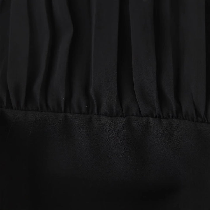Damen Chiffon-Minikleid mit Schleifenkragen, plissierten Langärmeln und tailliertem Rock – Élara
