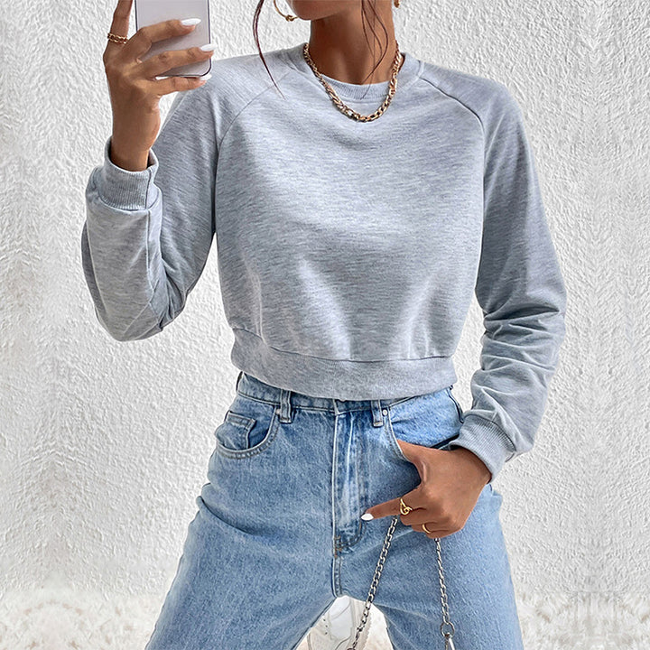 Damen Kurzes minimalistisches Sweatshirt mit Raglanärmeln und geripptem Saum Echoarchiv