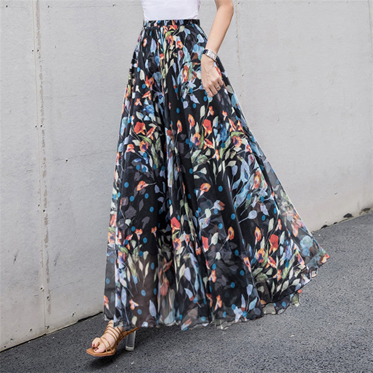 Damen nan lange plissierte Maxirock mit floralem Sommerprint und elastischem Bund Echo Archiv