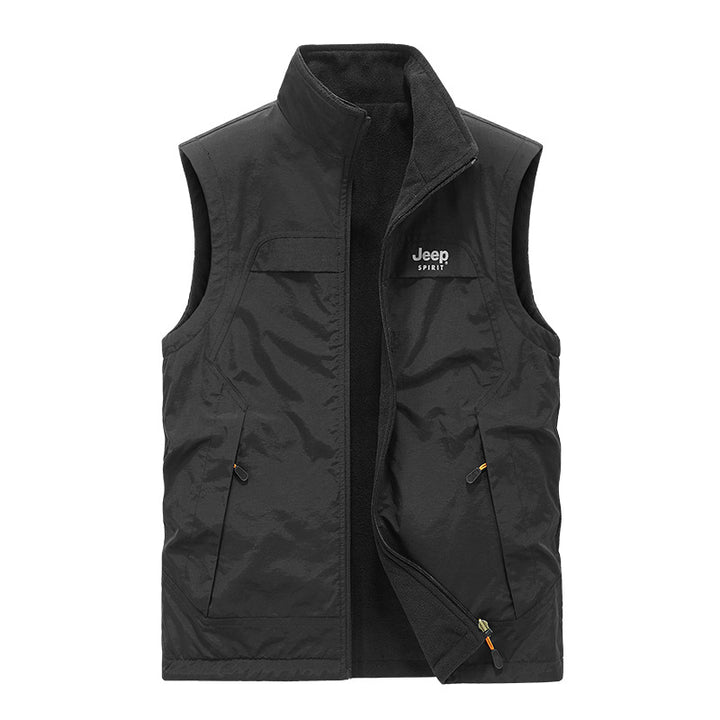 Herren Fleece-gefütterte Outdoor-Weste mit hochschließendem Kragen und Multifunktions-Taschen – Marzano
