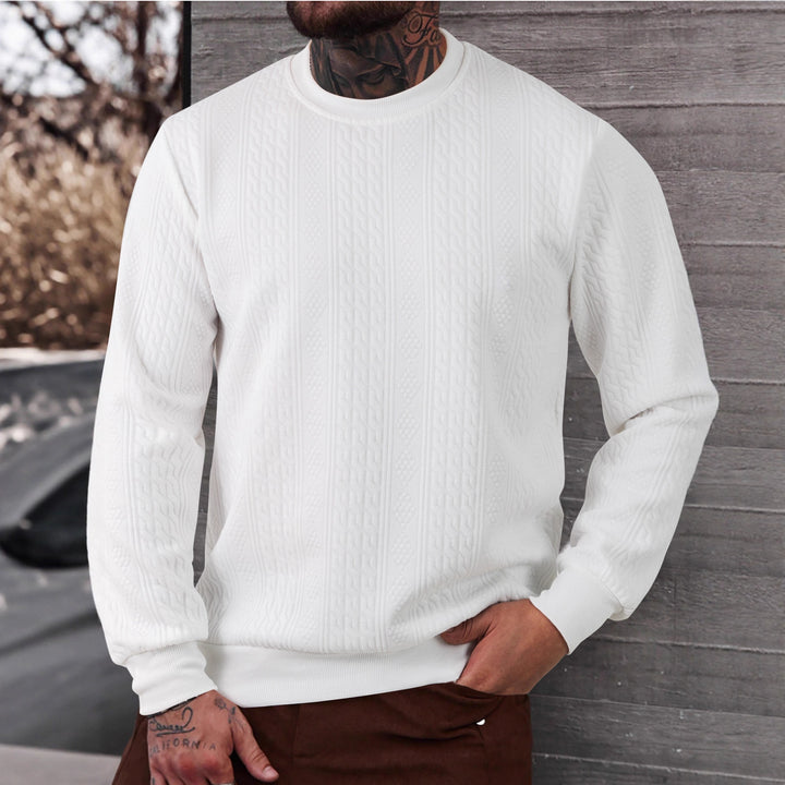 Herren texturiertes Rundhals-Sweatshirt mit feiner Waffelstruktur und gerippten Bündchen – Marzano