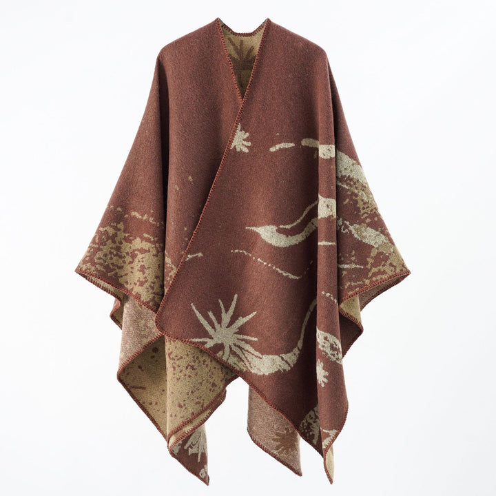 Damen Wendbarer Jacquard-Wickelponcho im Oversize-Umhang Echo Archiv