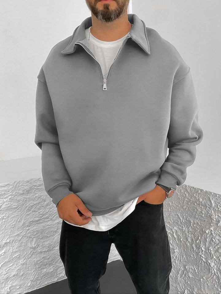 Herren Oversize Halbzip-Sweatshirt mit aufgestelltem Kragen – Cavarno